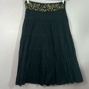 Aziz, small, lined prairie skirt, embroidered, sequined, beaded waistband, black